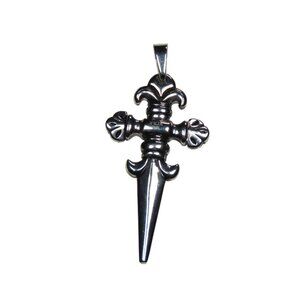 Inox Men's Polished Stainless Steel Fleur de Lis Dagger Pendant